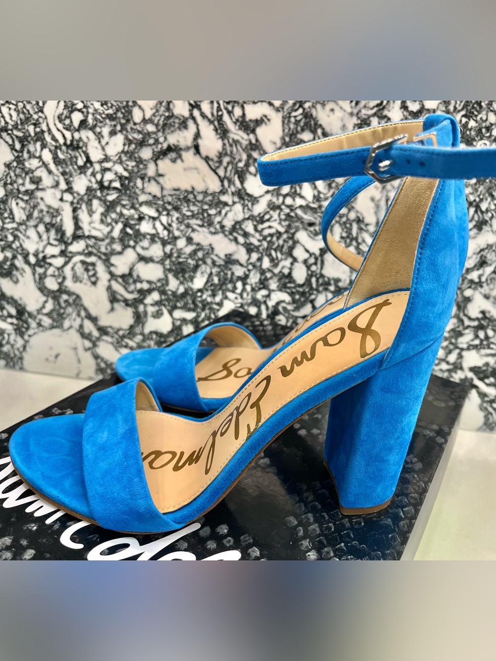 Sam Edelman Electric Blue Suede Block Heel Sandals
